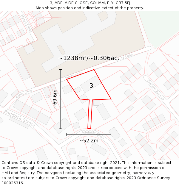 3, ADELAIDE CLOSE, SOHAM, ELY, CB7 5FJ: Plot and title map