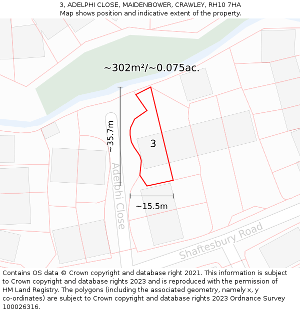 3, ADELPHI CLOSE, MAIDENBOWER, CRAWLEY, RH10 7HA: Plot and title map