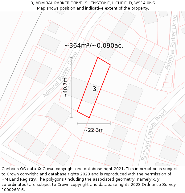 3, ADMIRAL PARKER DRIVE, SHENSTONE, LICHFIELD, WS14 0NS: Plot and title map