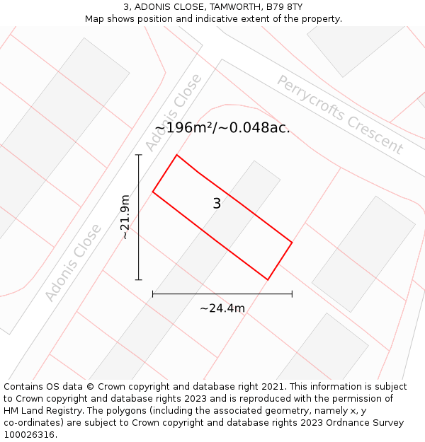 3, ADONIS CLOSE, TAMWORTH, B79 8TY: Plot and title map