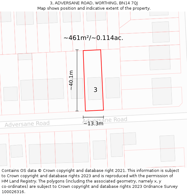 3, ADVERSANE ROAD, WORTHING, BN14 7QJ: Plot and title map