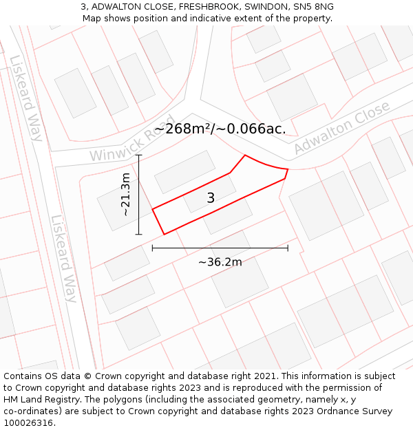 3, ADWALTON CLOSE, FRESHBROOK, SWINDON, SN5 8NG: Plot and title map