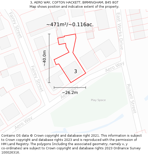 3, AERO WAY, COFTON HACKETT, BIRMINGHAM, B45 8GT: Plot and title map