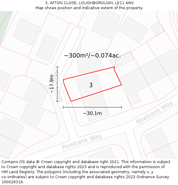 3, AFTON CLOSE, LOUGHBOROUGH, LE11 4AN: Plot and title map