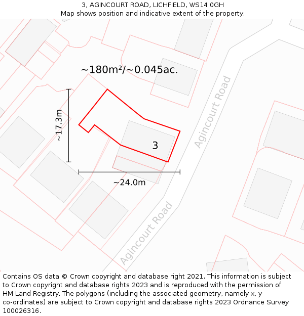 3, AGINCOURT ROAD, LICHFIELD, WS14 0GH: Plot and title map