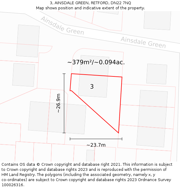 3, AINSDALE GREEN, RETFORD, DN22 7NQ: Plot and title map