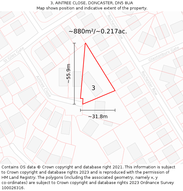 3, AINTREE CLOSE, DONCASTER, DN5 8UA: Plot and title map