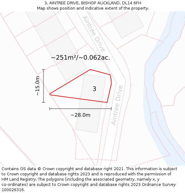 3, AINTREE DRIVE, BISHOP AUCKLAND, DL14 6FH: Plot and title map