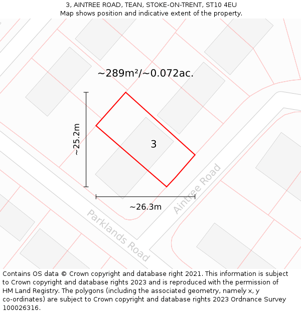 3, AINTREE ROAD, TEAN, STOKE-ON-TRENT, ST10 4EU: Plot and title map