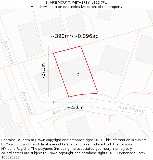 3, AIRE MOUNT, WETHERBY, LS22 7FW: Plot and title map