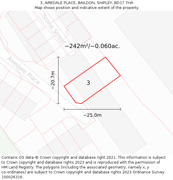 3, AIREDALE PLACE, BAILDON, SHIPLEY, BD17 7HA: Plot and title map