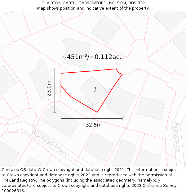 3, AIRTON GARTH, BARROWFORD, NELSON, BB9 8TP: Plot and title map