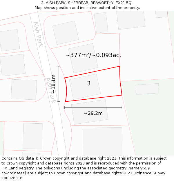 3, AISH PARK, SHEBBEAR, BEAWORTHY, EX21 5QL: Plot and title map