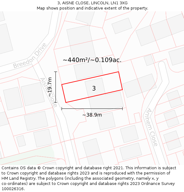 3, AISNE CLOSE, LINCOLN, LN1 3XG: Plot and title map