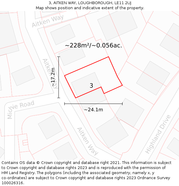 3, AITKEN WAY, LOUGHBOROUGH, LE11 2UJ: Plot and title map