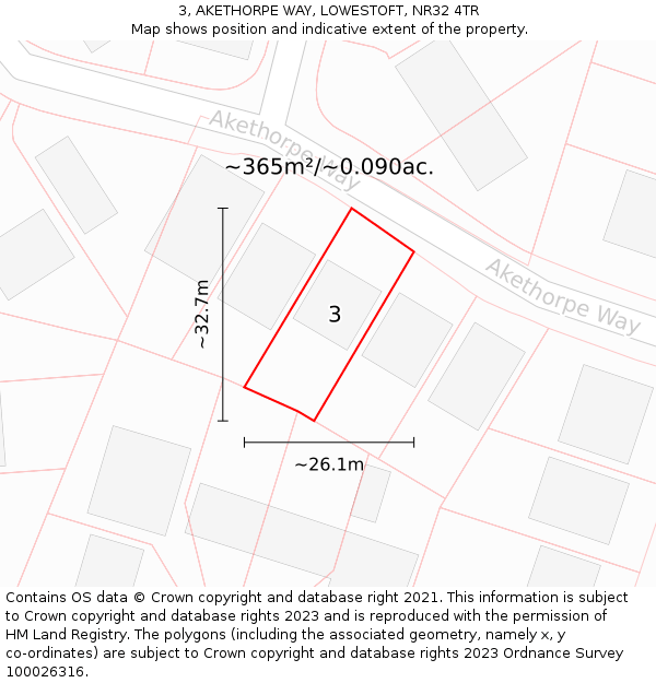 3, AKETHORPE WAY, LOWESTOFT, NR32 4TR: Plot and title map