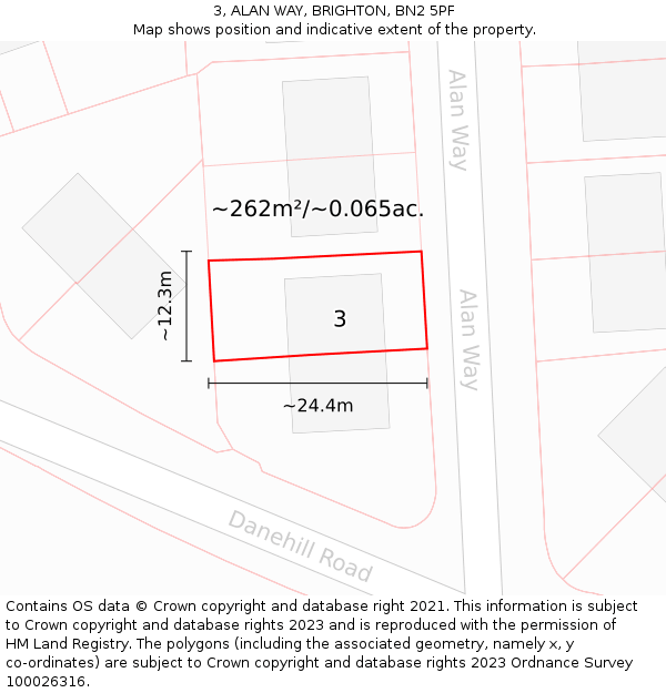 3, ALAN WAY, BRIGHTON, BN2 5PF: Plot and title map