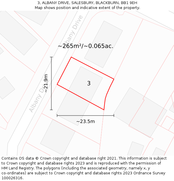 3, ALBANY DRIVE, SALESBURY, BLACKBURN, BB1 9EH: Plot and title map