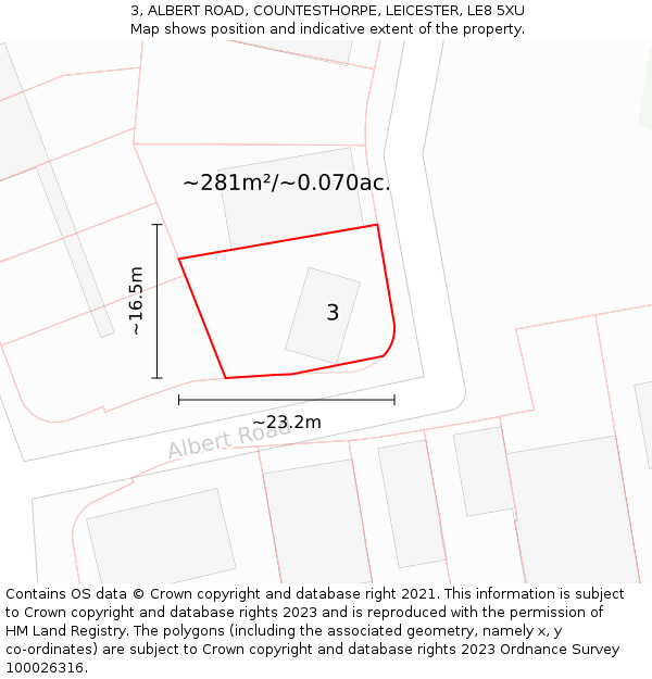 3, ALBERT ROAD, COUNTESTHORPE, LEICESTER, LE8 5XU: Plot and title map
