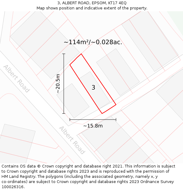 3, ALBERT ROAD, EPSOM, KT17 4EQ: Plot and title map
