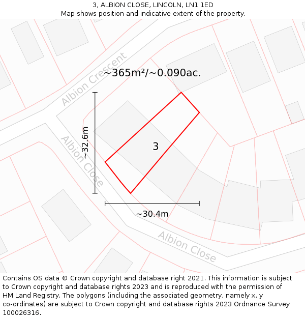 3, ALBION CLOSE, LINCOLN, LN1 1ED: Plot and title map