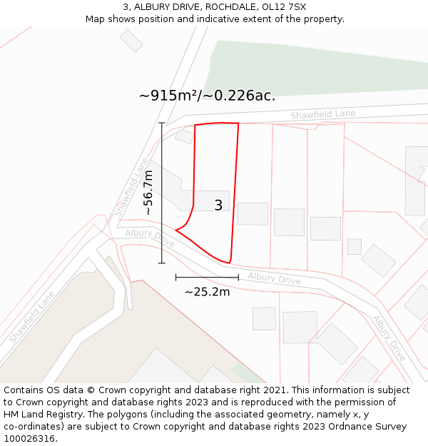 3, ALBURY DRIVE, ROCHDALE, OL12 7SX: Plot and title map