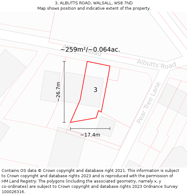 3, ALBUTTS ROAD, WALSALL, WS8 7ND: Plot and title map