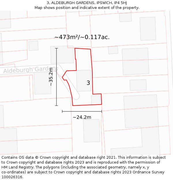 3, ALDEBURGH GARDENS, IPSWICH, IP4 5HJ: Plot and title map