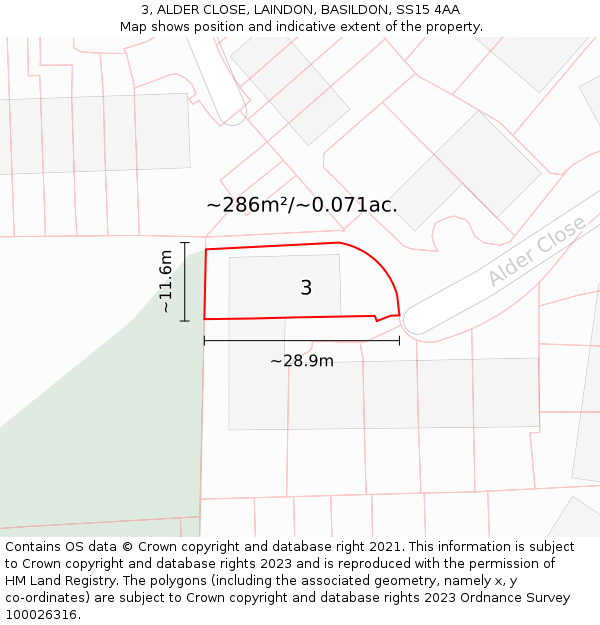 3, ALDER CLOSE, LAINDON, BASILDON, SS15 4AA: Plot and title map
