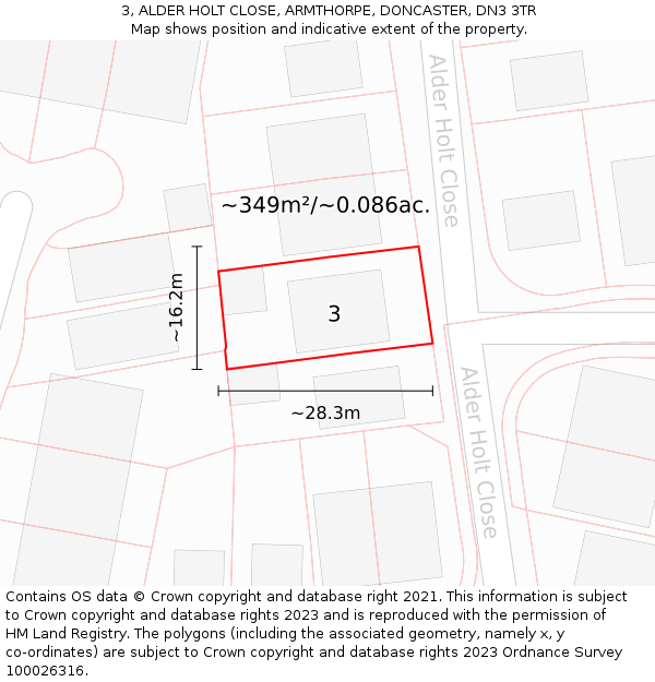3, ALDER HOLT CLOSE, ARMTHORPE, DONCASTER, DN3 3TR: Plot and title map