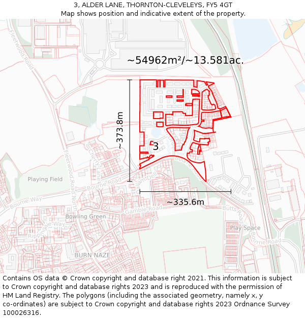 3, ALDER LANE, THORNTON-CLEVELEYS, FY5 4GT: Plot and title map