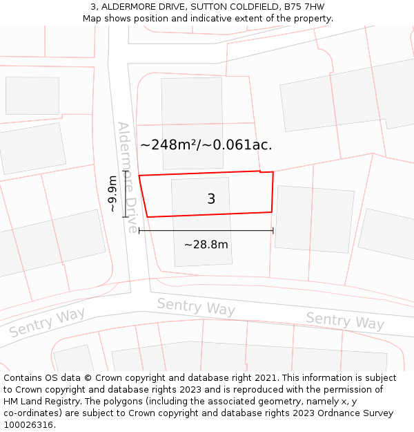 3, ALDERMORE DRIVE, SUTTON COLDFIELD, B75 7HW: Plot and title map
