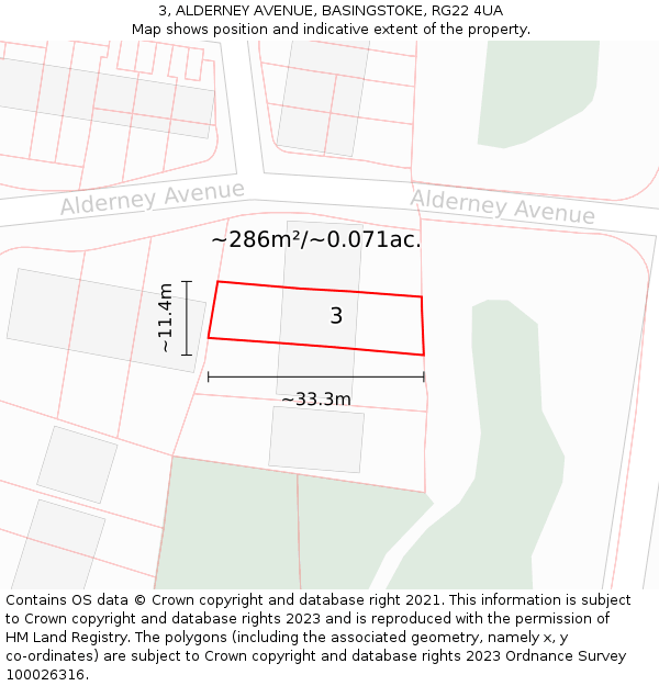 3, ALDERNEY AVENUE, BASINGSTOKE, RG22 4UA: Plot and title map