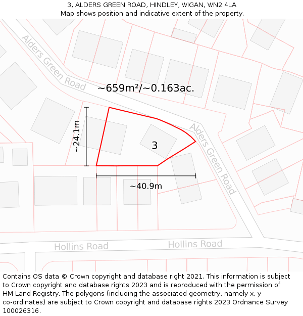 3, ALDERS GREEN ROAD, HINDLEY, WIGAN, WN2 4LA: Plot and title map
