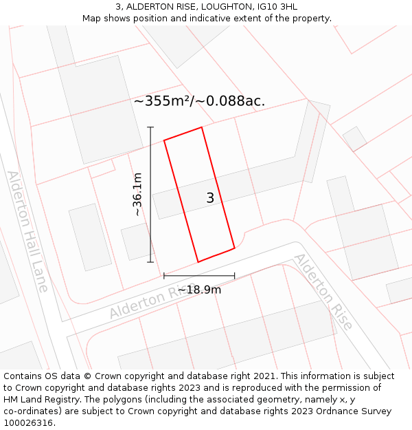 3, ALDERTON RISE, LOUGHTON, IG10 3HL: Plot and title map