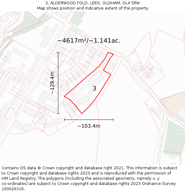 3, ALDERWOOD FOLD, LEES, OLDHAM, OL4 5RW: Plot and title map