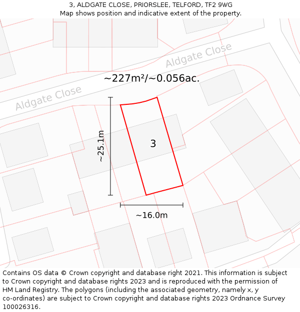 3, ALDGATE CLOSE, PRIORSLEE, TELFORD, TF2 9WG: Plot and title map