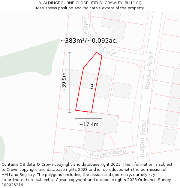 3, ALDINGBOURNE CLOSE, IFIELD, CRAWLEY, RH11 0QJ: Plot and title map