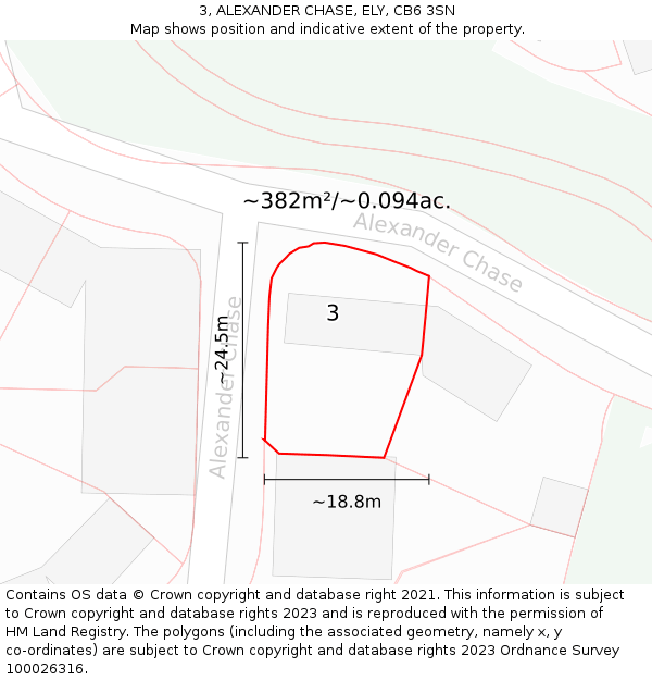 3, ALEXANDER CHASE, ELY, CB6 3SN: Plot and title map