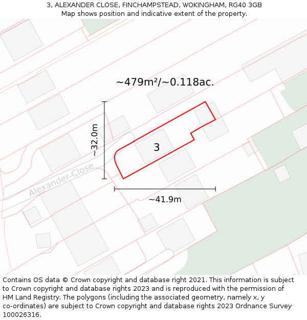 3, ALEXANDER CLOSE, FINCHAMPSTEAD, WOKINGHAM, RG40 3GB: Plot and title map