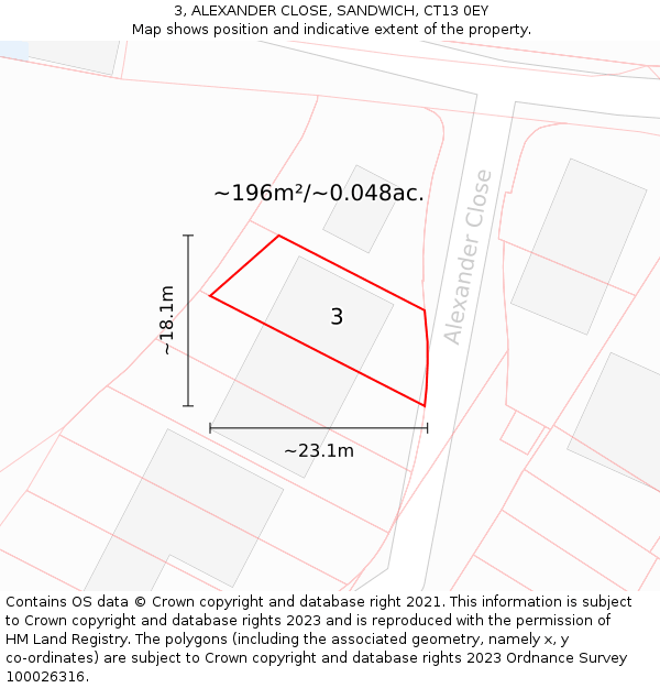 3, ALEXANDER CLOSE, SANDWICH, CT13 0EY: Plot and title map