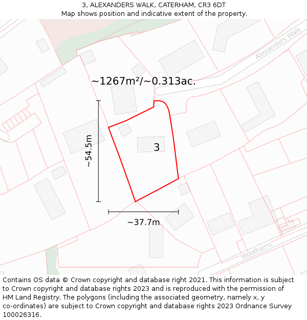 3, ALEXANDERS WALK, CATERHAM, CR3 6DT: Plot and title map
