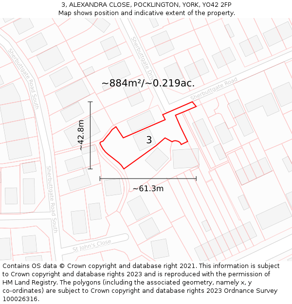 3, ALEXANDRA CLOSE, POCKLINGTON, YORK, YO42 2FP: Plot and title map