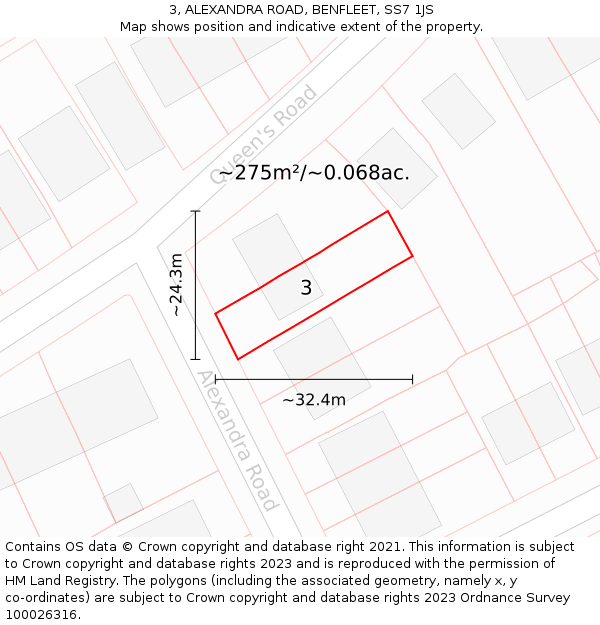 3, ALEXANDRA ROAD, BENFLEET, SS7 1JS: Plot and title map