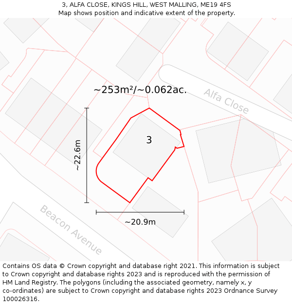 3, ALFA CLOSE, KINGS HILL, WEST MALLING, ME19 4FS: Plot and title map
