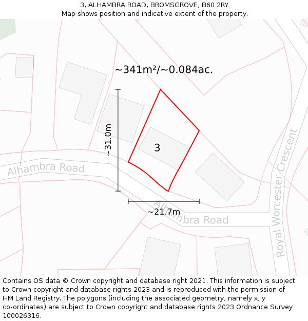 3, ALHAMBRA ROAD, BROMSGROVE, B60 2RY: Plot and title map