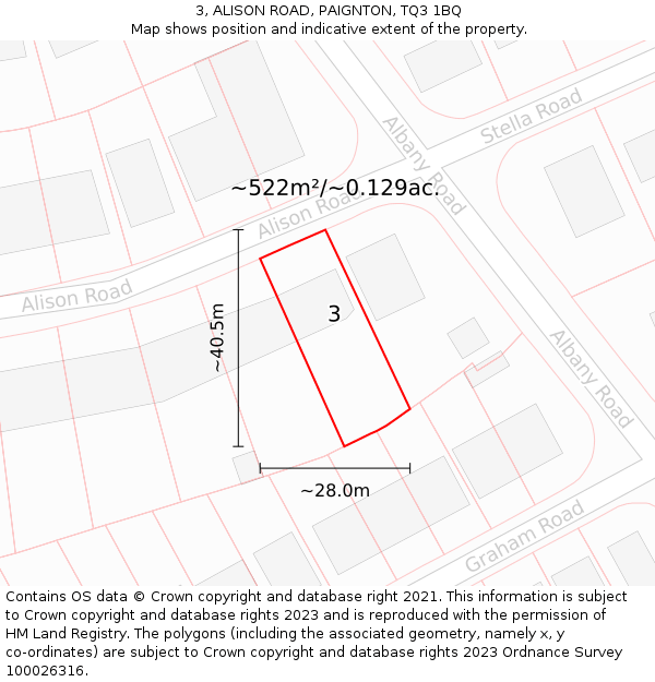 3, ALISON ROAD, PAIGNTON, TQ3 1BQ: Plot and title map