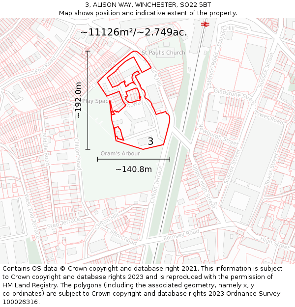 3, ALISON WAY, WINCHESTER, SO22 5BT: Plot and title map