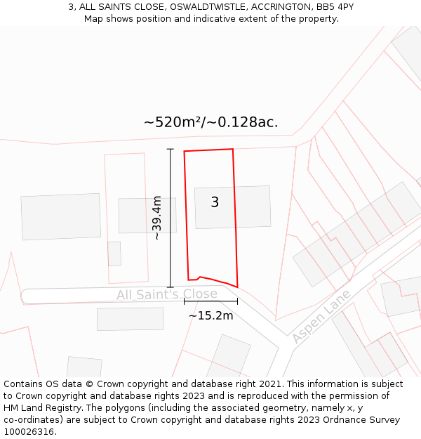 3, ALL SAINTS CLOSE, OSWALDTWISTLE, ACCRINGTON, BB5 4PY: Plot and title map