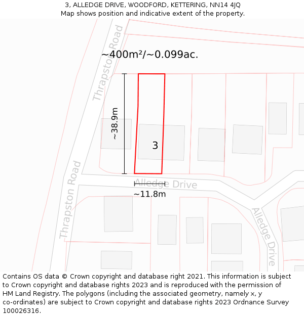 3, ALLEDGE DRIVE, WOODFORD, KETTERING, NN14 4JQ: Plot and title map